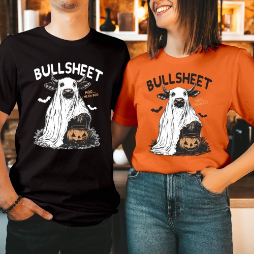Bullsheet Halloween T-Shirt, Funny Bull Ghost Cow Graphic Tee, Hilarious Trick or Treat Costume Shirt, Sarcastic Animal Lover Spooky Season Top