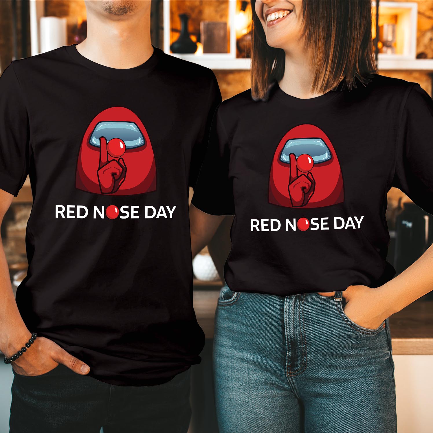 Red Nose Day Comic Relief Among Us Shh T-Shirt – Funny Gaming Charity T-Shirt for Men, Women & Kids – Funky Kittens Novelty Gamer Tee