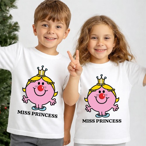 Little Miss Princess Red Nose Day T-Shirt, Official Comic Relief T Shirt & Tops, Little Miss Charity Clothing, Kids & Childrens Red Nose Day Tee