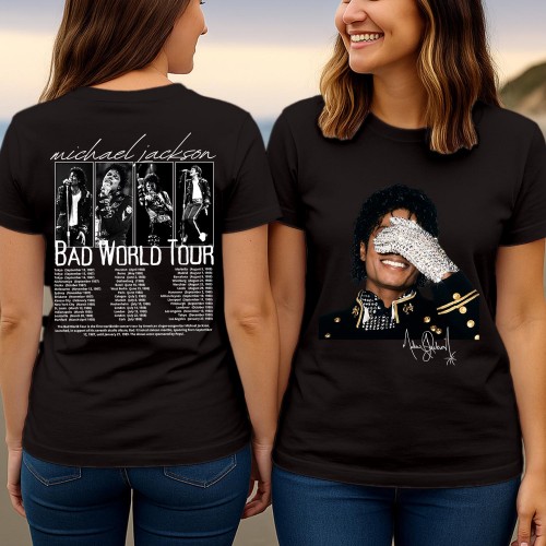 Michael Jackson Bad World Tour Shirt Vintage MJ Graphic Tee Thriller Beat It T-Shirt Merchandise 80s Retro Music Tshirt Apparel Birthday Gifts Top