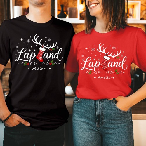 Personalised Lapland 2026 Family Matching Christmas T-Shirt, Custom Stocking Reindeer Antlers Group Holiday Tees, Festive Xmas Tops