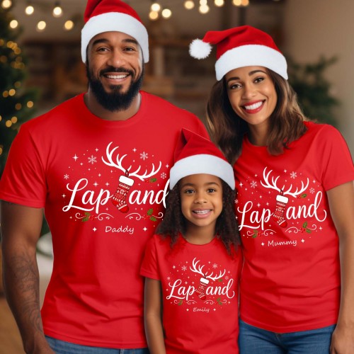 Personalised Lapland 2026 Family Matching Christmas T-Shirt, Custom Stocking Reindeer Antlers Group Holiday Tees, Festive Xmas Tops