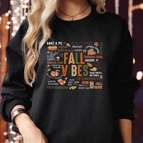 Retro Fall Vibes Autumn Halloween doodles - Spooky Season Trick or Treat Boo Ghost Witch Pumpkin - Happy Halloween Jumper