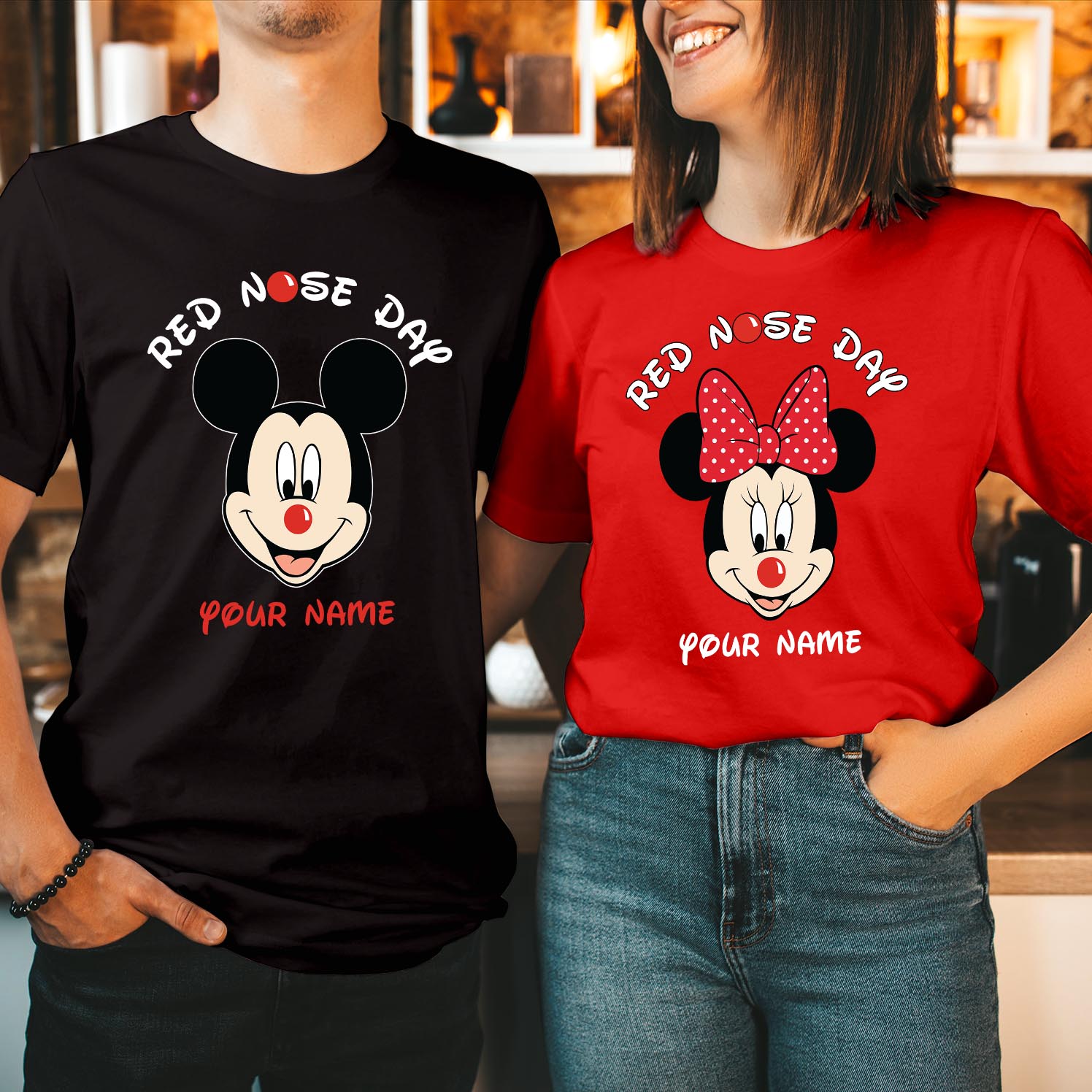 Personalised Mickey Mouse Red Nose Day Funny T-Shirt