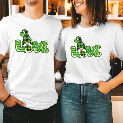 Buffalo Plaid Love Gnome St Patricks Day T-Shirt, Happy Saint Patrick's Day Tee, Funny Irish Kids Men Women Matching Gift T Shirt