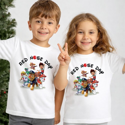 PAW Patrol All Pups Red Nose Day T-Shirt, Official Comic Relief T Shirt, Ryder Chase Skye Marshall Team Tee, Kids & Childrens Charity Tops