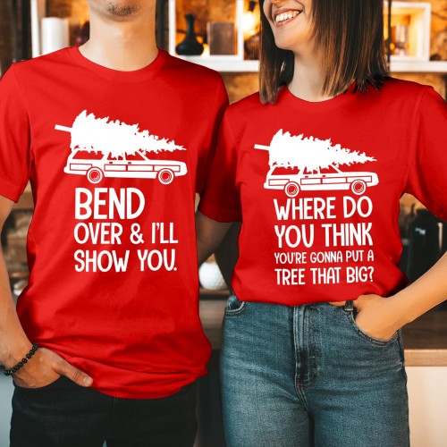 Funny National Lampoon Christmas T Shirt, Rude Bend Over Holiday Graphic Tee, Sarcastic Matching Couples Family Movie Gift Present Xmas Top