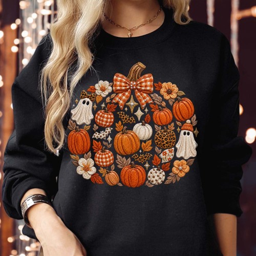 Doodle Pumpkin Patch Halloween Sweatshirt | Coquette Autumn Jumper