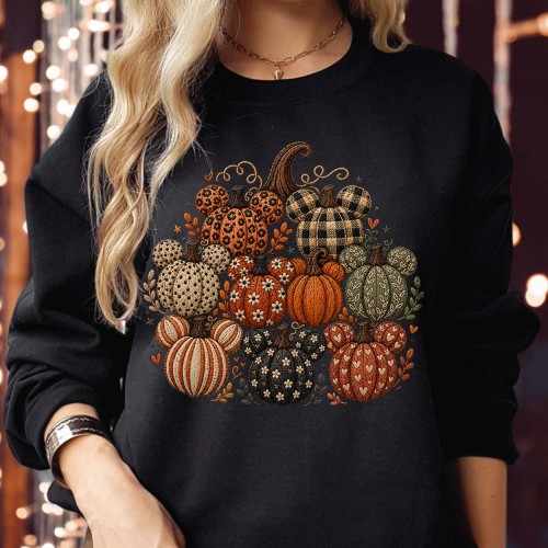 Halloween Mouse Ears Pumpkin Sweatshirt | Plaid & Leopard Print Jumper