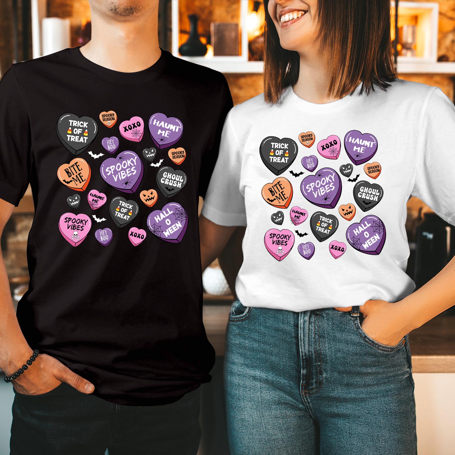 Candy Heart Halloween T-Shirt, Spooky Vibes Shirt, Halloween Shirt, Spooky Season Shirt, Heart Candy Sayings Shirt, Halloween Vibes T Shirt