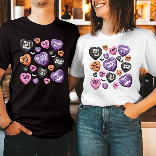 Candy Heart Halloween T-Shirt, Spooky Vibes Shirt, Halloween Shirt, Spooky Season Shirt, Heart Candy Sayings Shirt, Halloween Vibes T Shirt