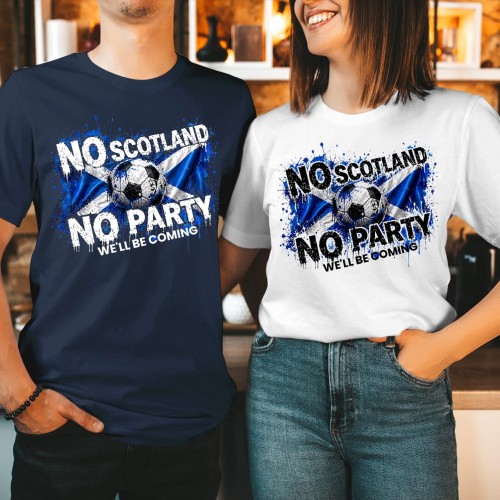 Scotland Graffiti Splatter T-Shirt, No Scotland No Party 2026 Football Shirt, Streetwear World Cup Fan Top, Saltire Paint Drip Supporters Tee