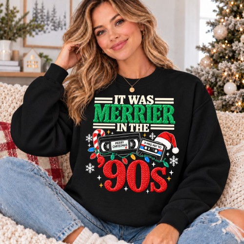 It Was Merrier In The 90s Christmas Sweatshirt | Vintage Retro Cassette Xmas Jumper