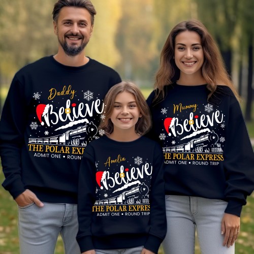 Personalised Polar Express Christmas Sweatshirt All Aboard Family Crewneck Believe Christmas Sweater Custom Polar Express Gift Jumper