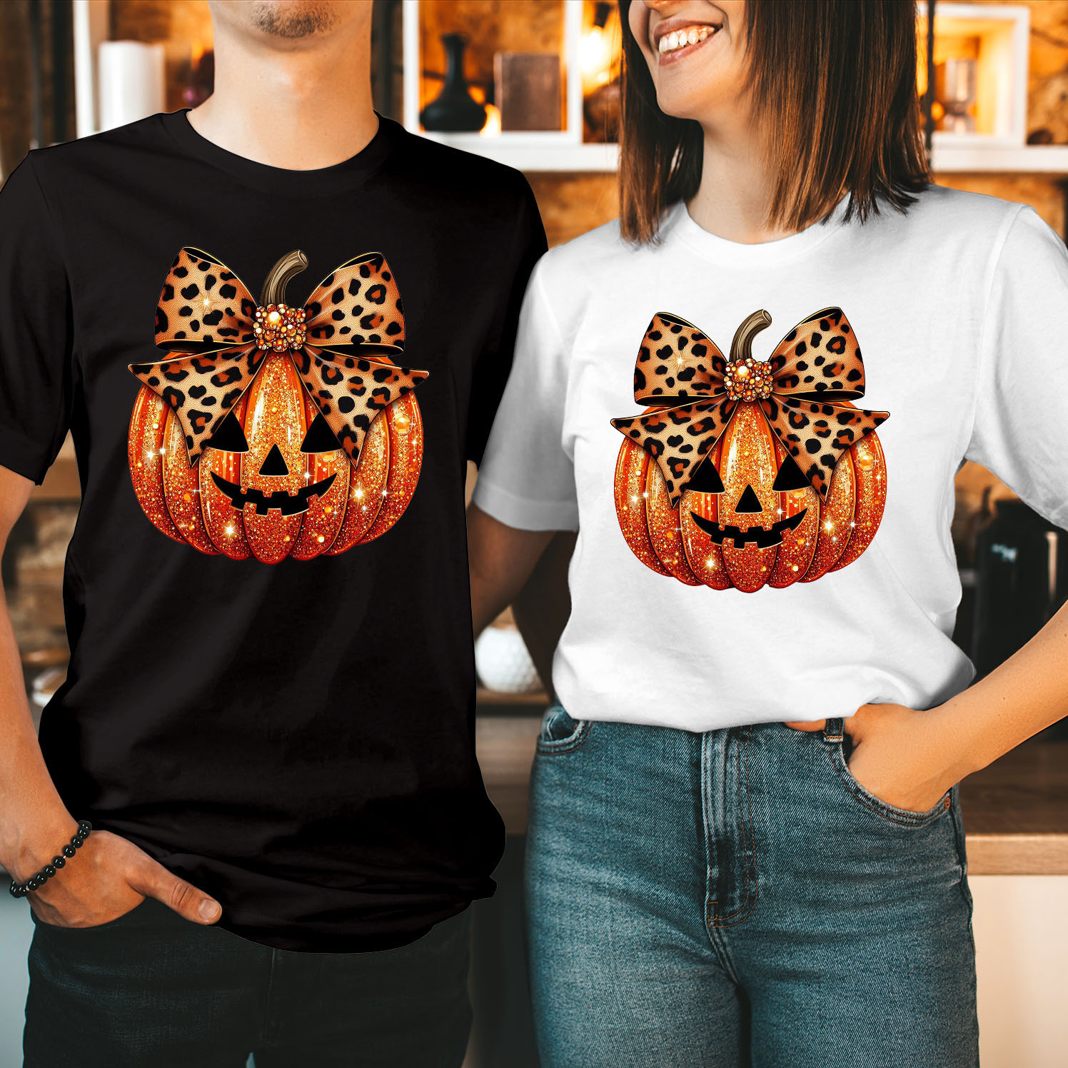 Leopard Coquette Bow Pumpkin NOT Sparkly Pumpkin, Spooky Season Boo Ghost Witch Thanksgiving Happy Halloween T Shirt