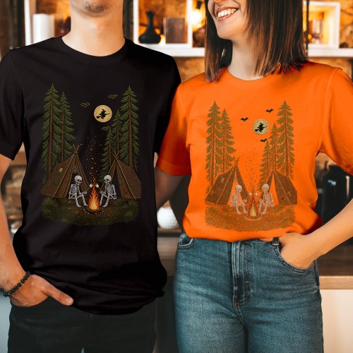 Camping Skeletons Bonfire T-Shirt Spooky Forest ,Halloween Witch Shirt, Halloween Shirt, Spooky Shirt Men Women Unisex Gift T Shirt
