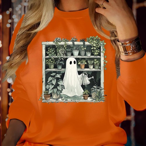 Ghost Plant Lady Sweatshirt, Cute Spooky Halloween Greenery Jumper, Vintage Fall Botanical Pullover, Cozy Gardening Aesthetic Crewneck Sweater