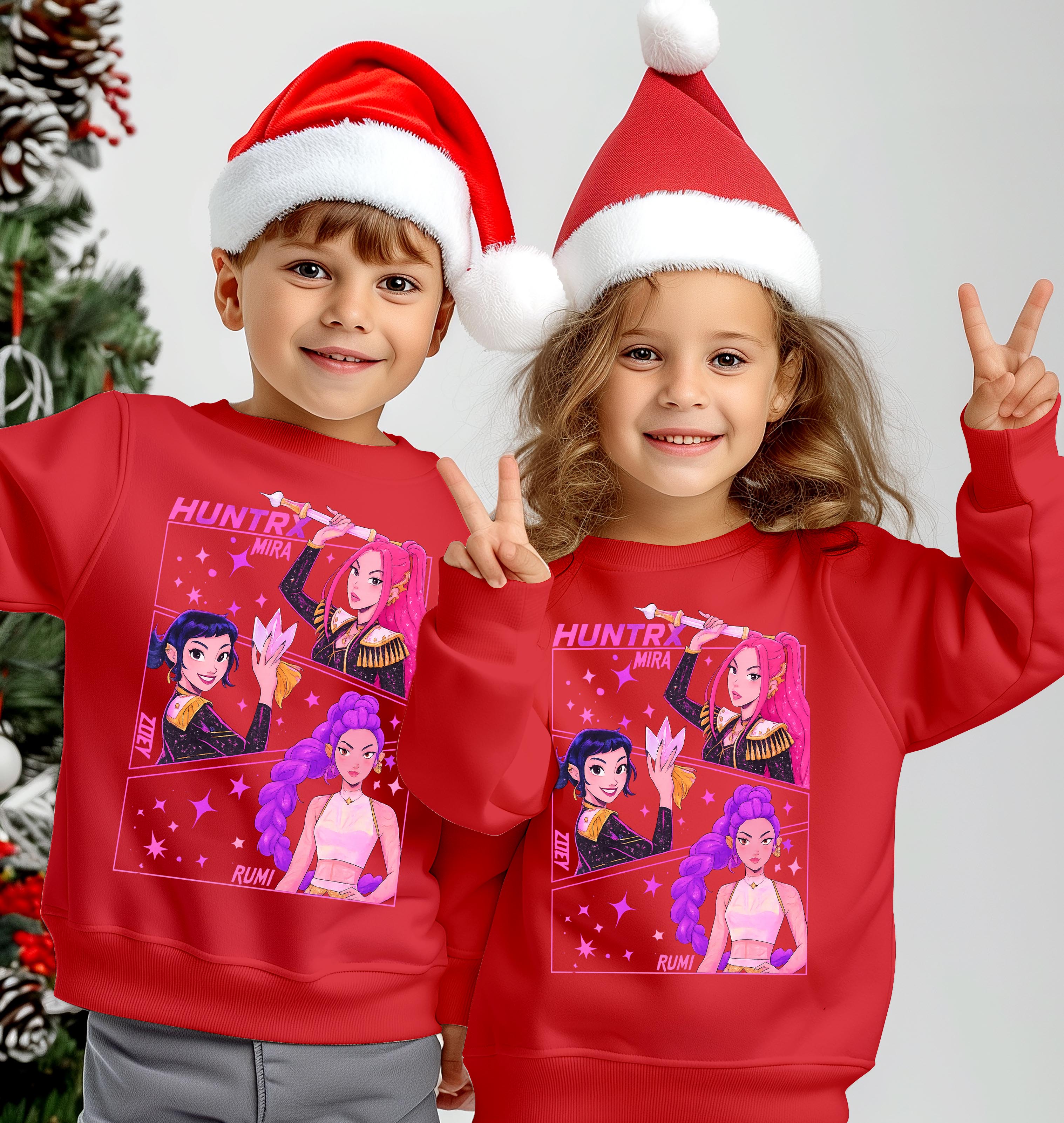 Christmas Anime Hunters Sweatshirt Kawaii Girl Crewneck K-Pop Style Xmas Pullover Gift for kids Toddler's Top Cozy Manga Sweater