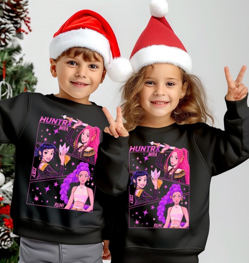 Christmas Anime Hunters Sweatshirt, Kawaii Girl Crewneck K Pop Style Xmas Pullover, Cute Manga Graphic Kids Adults Toddler Gift Winter Jumper