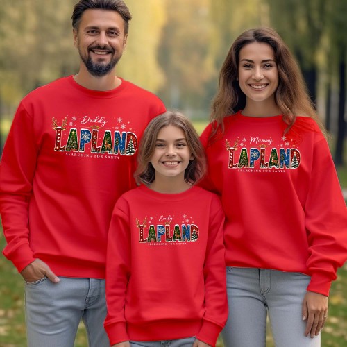 Personalised Lapland 2025 Family Christmas Sweatshirt – Custom Santa Claus Matching Holiday Sweater – Xmas Gift for Mum, Dad & Kids Jumper