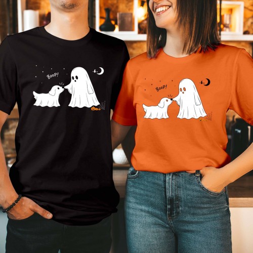 Boo Boop Ghost Dog Pet Nose Touch Sheet Costume Stars Halloween Gift Shirt, Funny Cute Ghost Boop Dog Tee, Spooky Season Pup Lover Autumn Top
