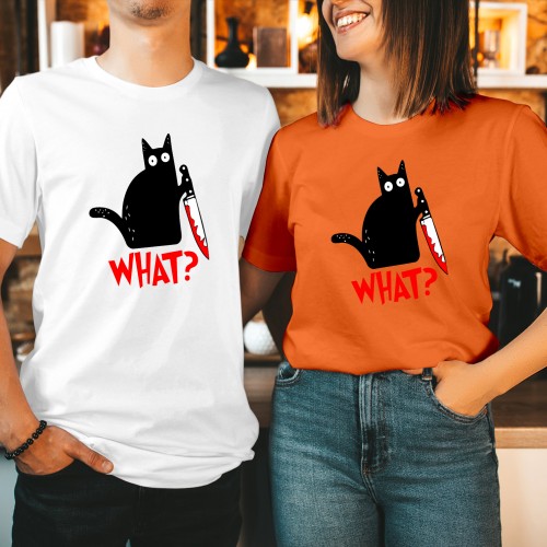 Funny Black Cat Halloween Shirt, Murderous Cat Holding Knife T-Shirt, Spooky Cat Lover Gift Tee, Cute Halloween Costume Shirt for Adults