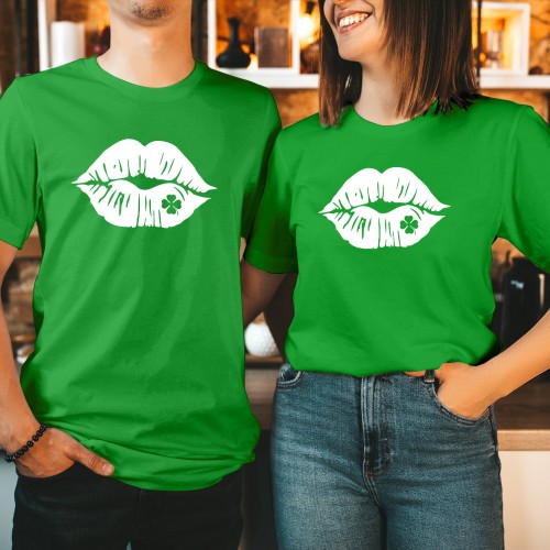 Shamrock Lips St Patricks Day Shirt, Funny St Patricks Day T-Shirts for Adults, Womens St Patricks Day Tops & Mens Tee, Lucky Kiss Clover T-Shirt