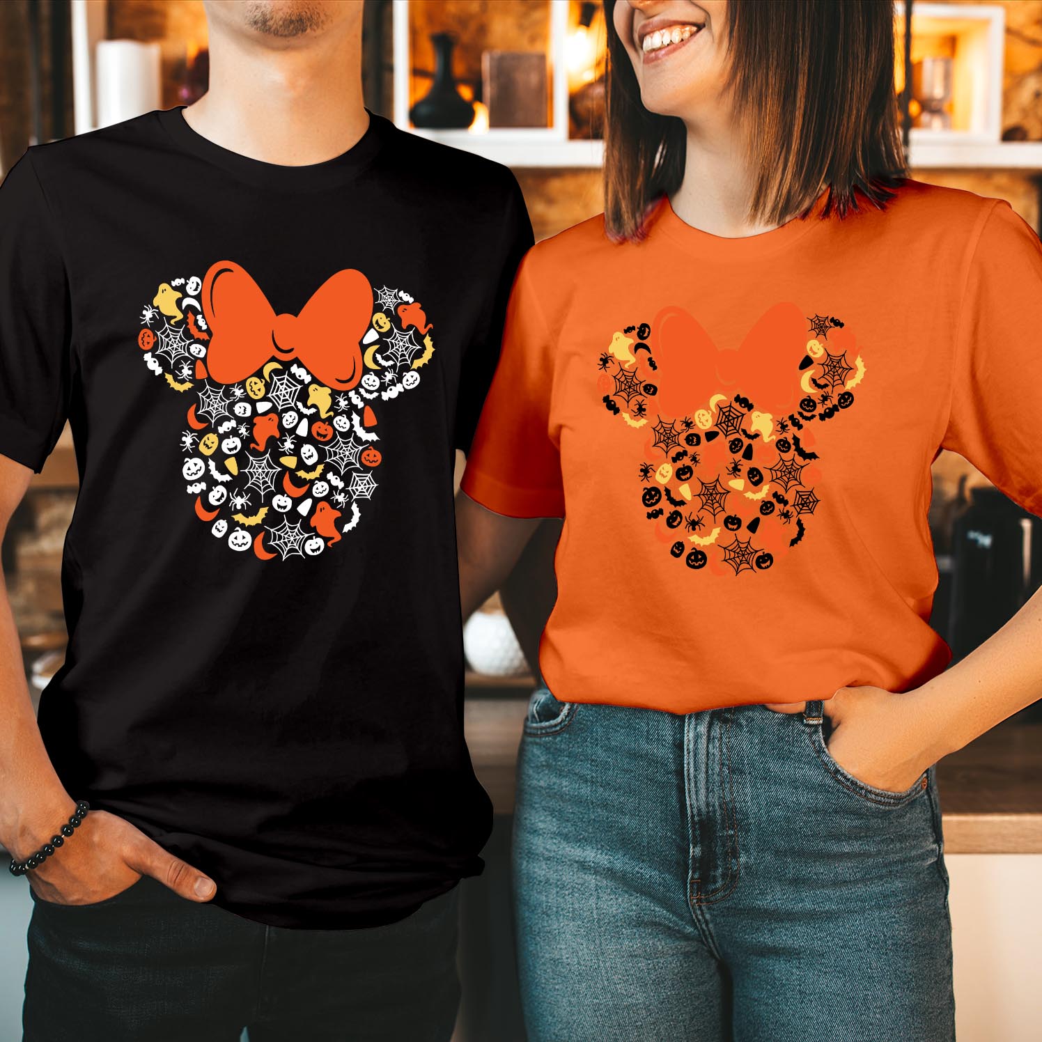 Matching Minnie and Mickey Halloween T-Shirt Ideal for Disney Trips & Wonderland Adventures, Perfect Couple or Family Tees for a Spooky Disney Inspired Celebration Shirt