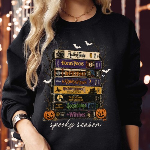 Halloween VHS Tapes Sweatshirt | Retro Spooky Movies Stack Jumper