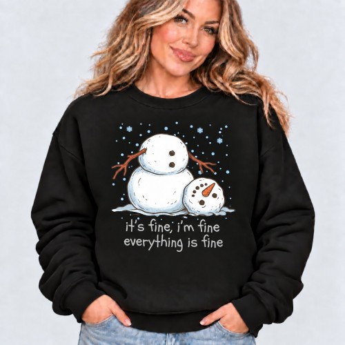 Funny Snowman It's Fine Everything Is Fine Sweatshirt | Sarcastic Christmas Jumper