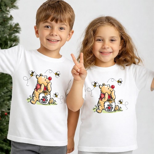 Disney Winnie the Pooh Red Nose Day T-Shirt, Pooh Bear & Friends Character Charity Clothing, Comic Relief Shirt & Tops, Kids & Childrens Red Nose Day Tee