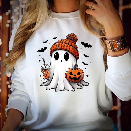Cute Ghost Halloween Coffee Bougie Ghost Boos Spooky Season Trick or Treat Boo Ghost Witch Pumpkins Happy Halloween Jumper