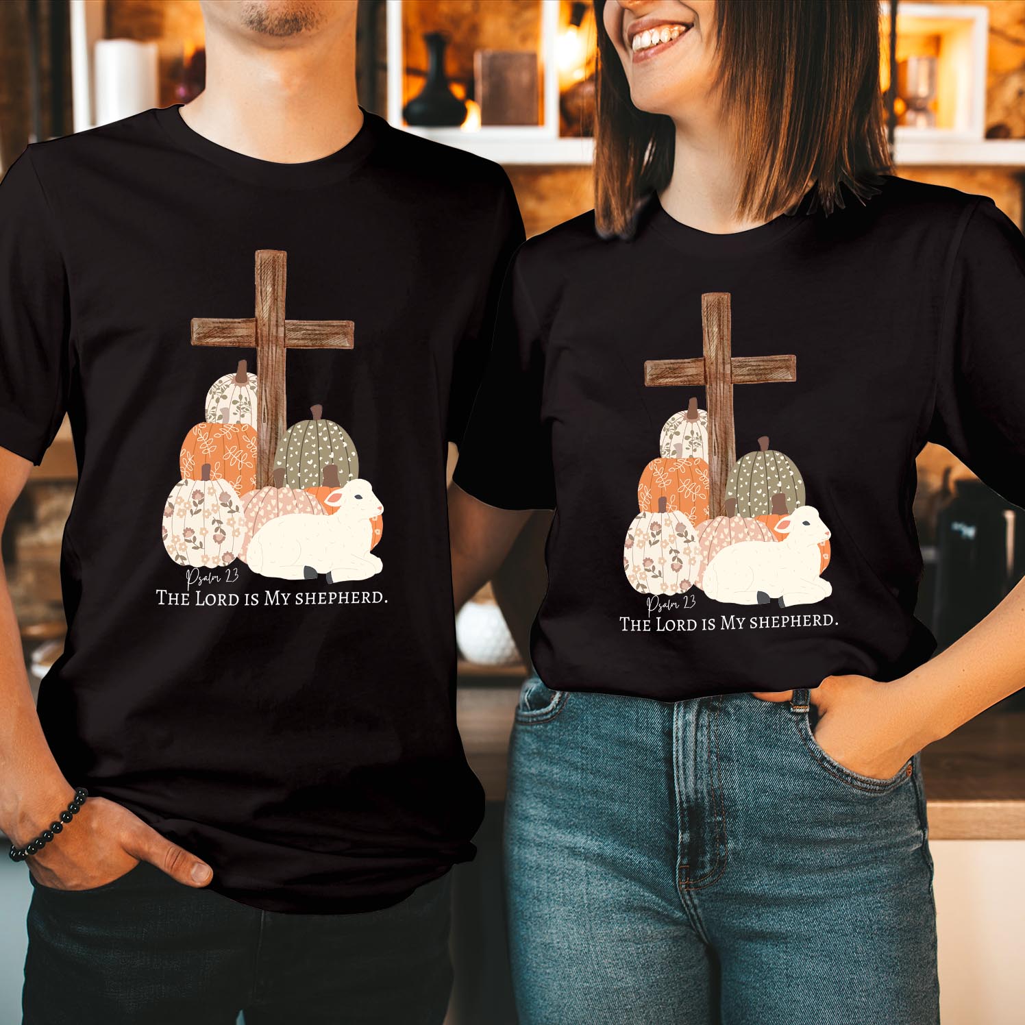 The Lord is My Shepherd Christian Faith T-Shirt, Funny Jesus Pumpkin Autumn Fall Ladies Top, Spooky Season Thanksgiving Shirt by Funky Kittens