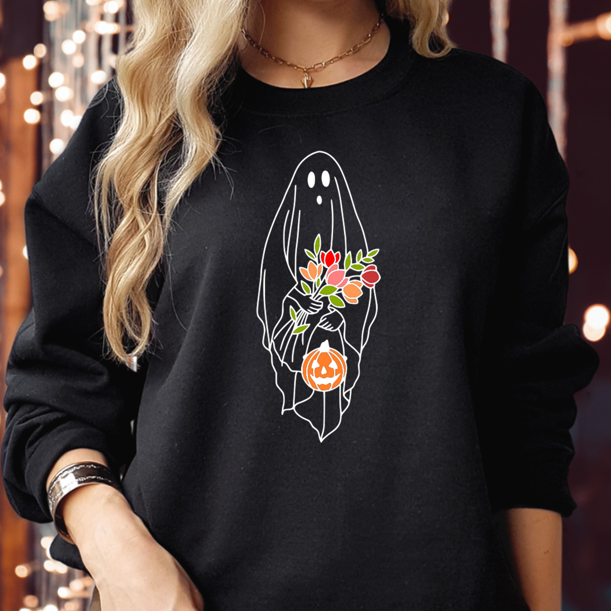 SWEATSHIRT (1797) Floral Spooky Scary Halloween Ghost