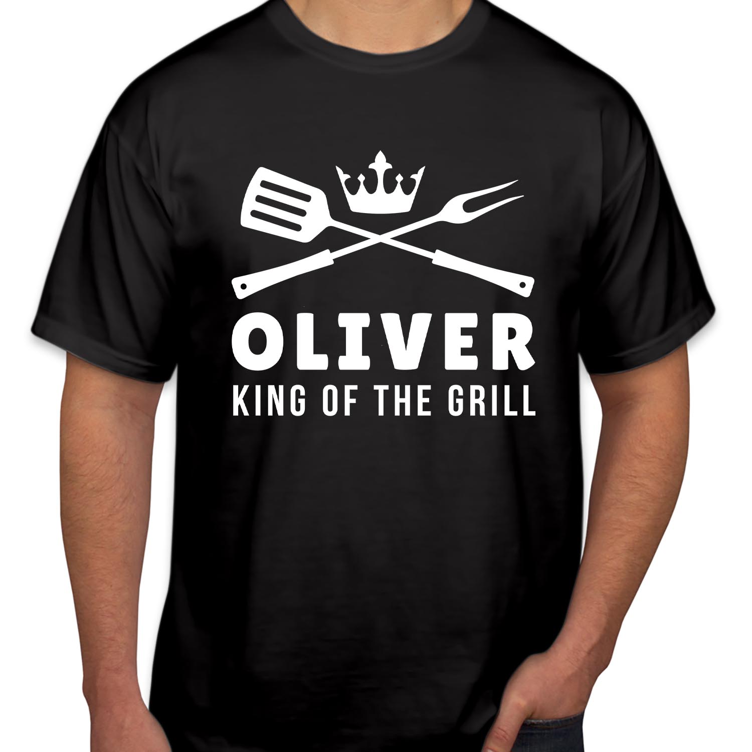 Personalised King of The Grill with Any Name Fathers Day T-Shirt Funny Fathers Day Top Chef Grandpa Dad Birthday Cooking Gift T Shirt