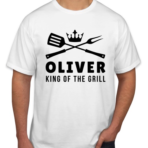 Personalised King of The Grill with Any Name Fathers Day T-Shirt Funny Fathers Day Top Chef Grandpa Dad Birthday Cooking Gift T Shirt