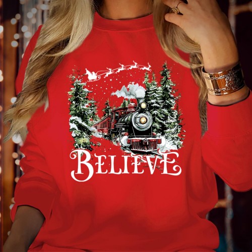 Polar Express Sweatshirt, Believe Christmas Train Sweater Santa Holiday Jumper, Family Matching Xmas Shirt Men Women Kids Winter Gift Tops