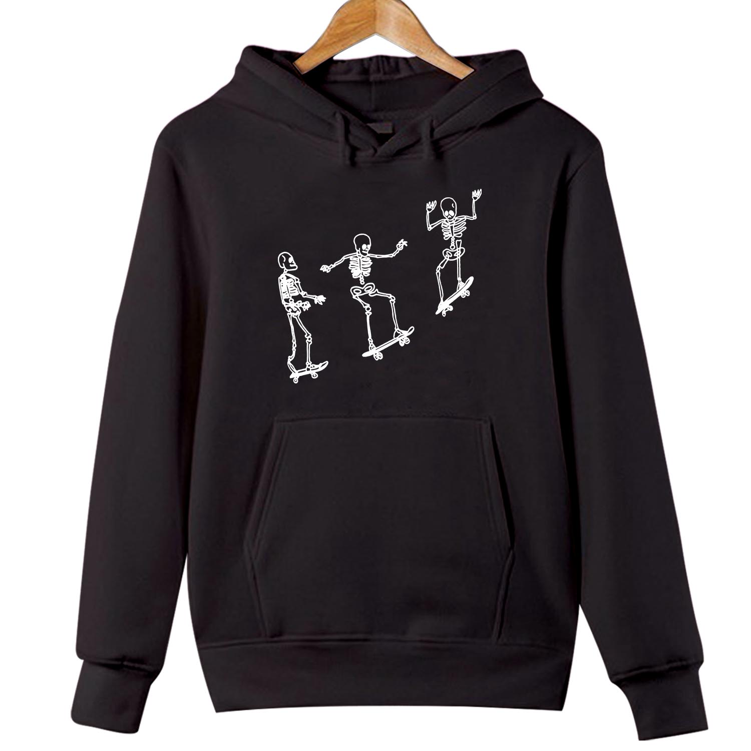 HOODIES (1795) Funny Skate Board Skating Skeleton