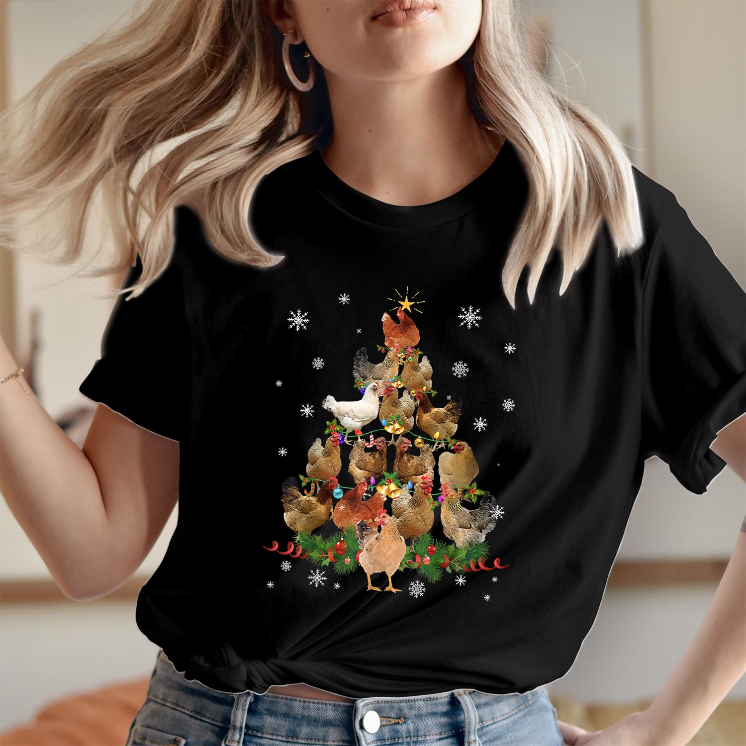 Farm Animals Chicken Christmas Tree T-Shirt