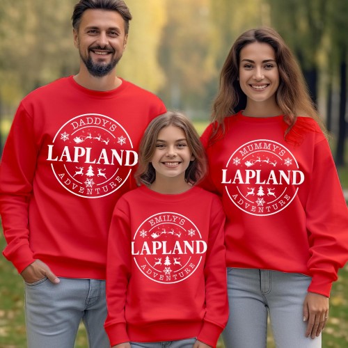 Personalised Lapland 2026 Family Matching Sweatshirt, Custom Christmas Badge Holiday Jumpers, Festive Xmas Circular Stamp Pullover Tops