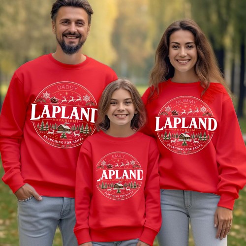 Personalised Lapland 2026 Family Matching Sweatshirt, Custom Christmas Badge Holiday Jumpers, Festive Xmas Circular Stamp Pullover Tops