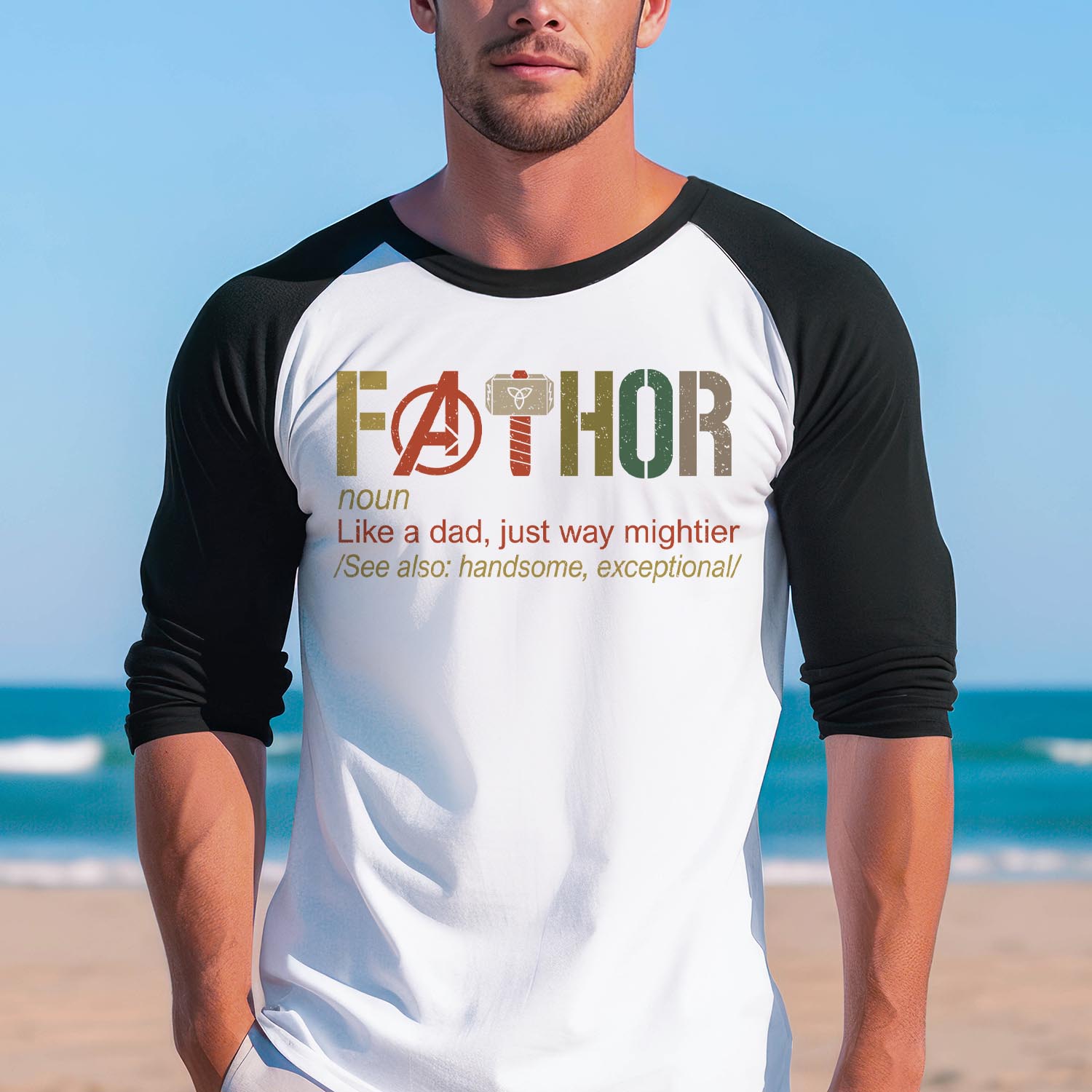 FaThor Noun Like Dad Just Way Mightier Baseball Long Sleeve Shirt Father Son Best Dad Father's Day Funny Dad Birthday Gift Tshirt