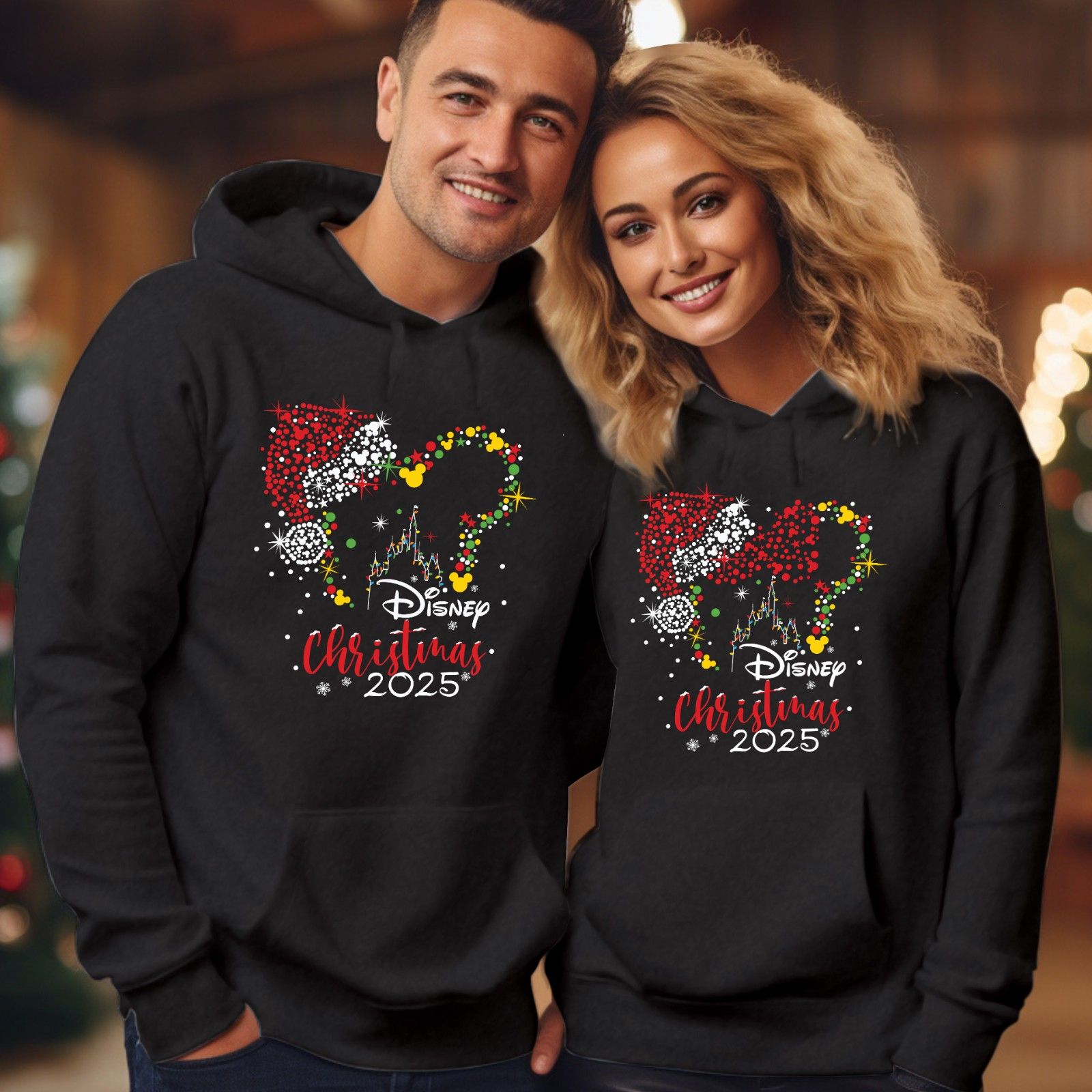 Disney Christmas 2025 Hoodie, Mickey Minnie Lights Matching Family Pullover, Xmas Trip Sweatshirt Gift, Disney World Tour Jumper