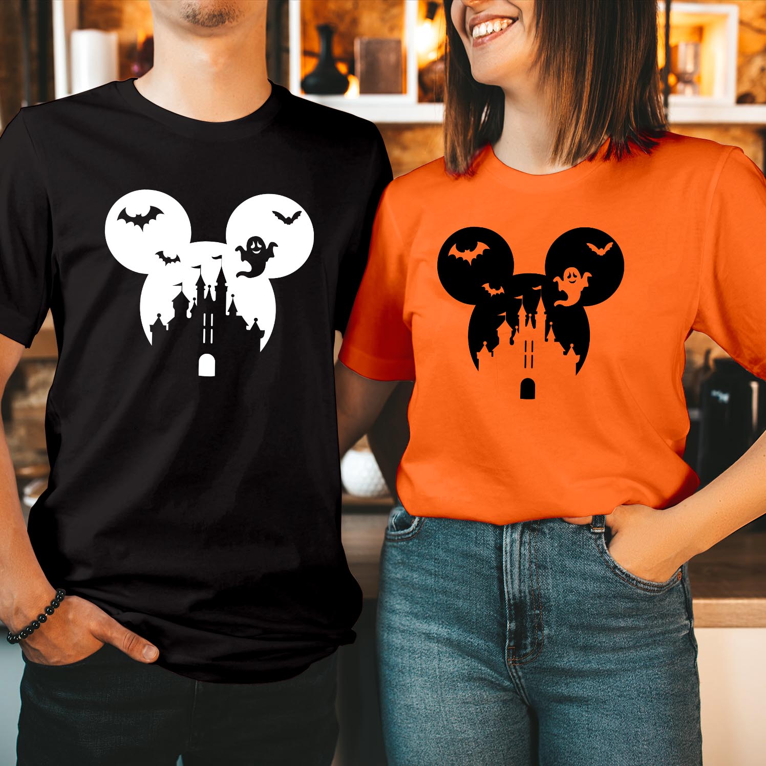 Cute Mickey Ears Castle Disney Halloween Shirt Mickey Scary Halloween Party 2024 Disney Family Holiday Shirts Mickey & Friends Disneyland Tour Matching T Shirts