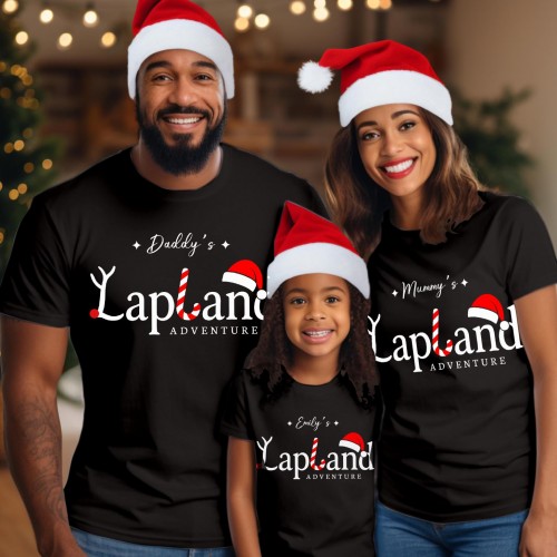 Personalised Lapland 2026 Family Christmas T-Shirt, Custom Candy Cane Santa Hat Matching Shirts, Festive Xmas Holiday Typography Gift Tee