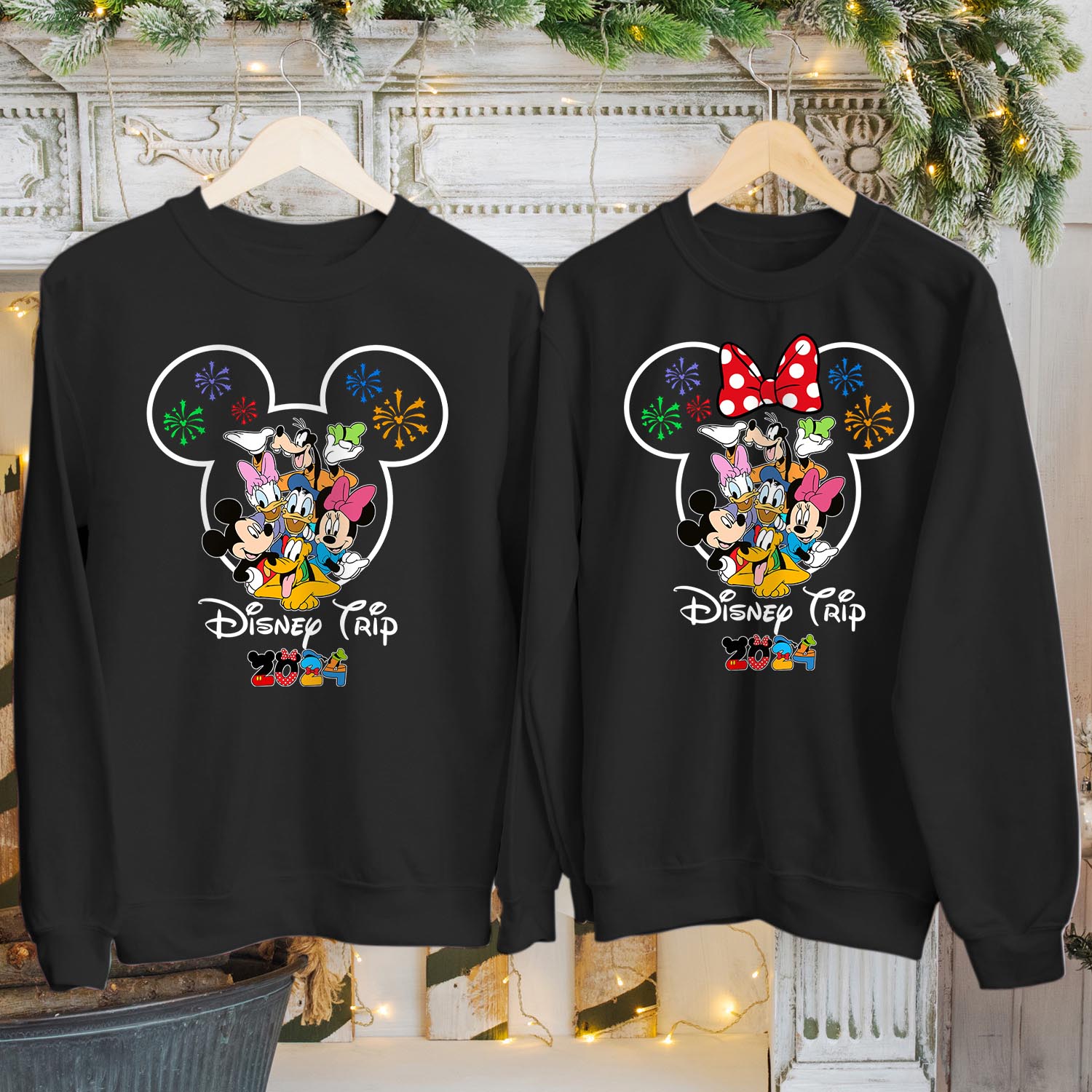 Disney Mickey Minnie Mouse Trip 2024 Family Holiday Sweatshirt, Summer Vacation Tops Minnie Mickey Friends Disneyland Tour Mom Dad Kids Matching Jumper