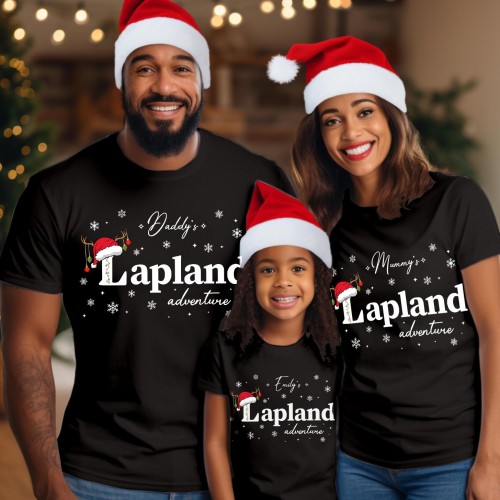 Personalised Lapland 2026 Family Christmas T-Shirt, Custom Santa Hat Reindeer Matching Shirts, Festive Xmas Holiday Initial Gift Tops