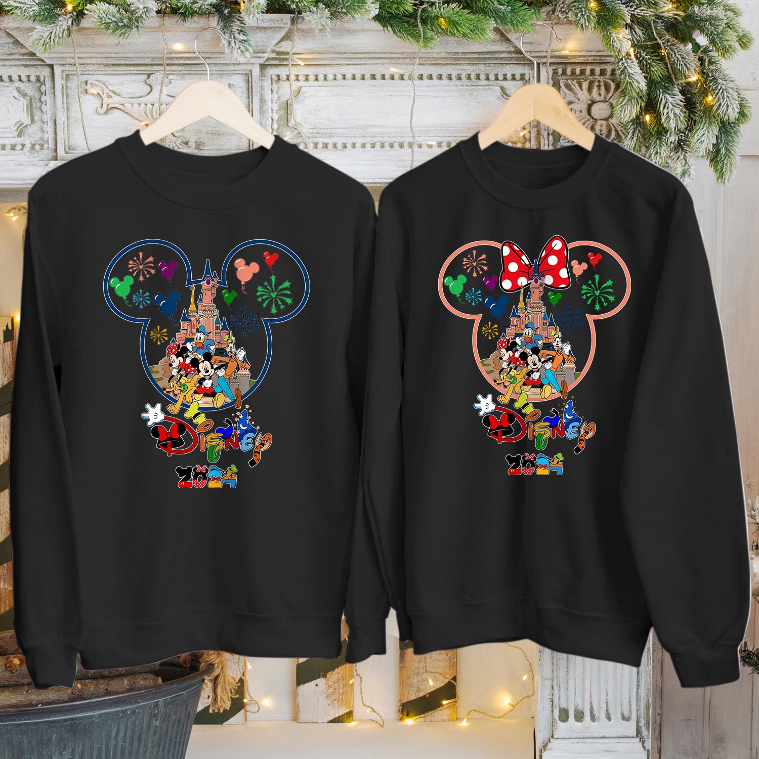 Disney Mickey Minnie Mouse Trip 2024 Family Holiday Sweatshirt, Summer Vacation Tops Minnie Mickey Friends Disneyland Tour Mom Dad Kids Matching Jumpers