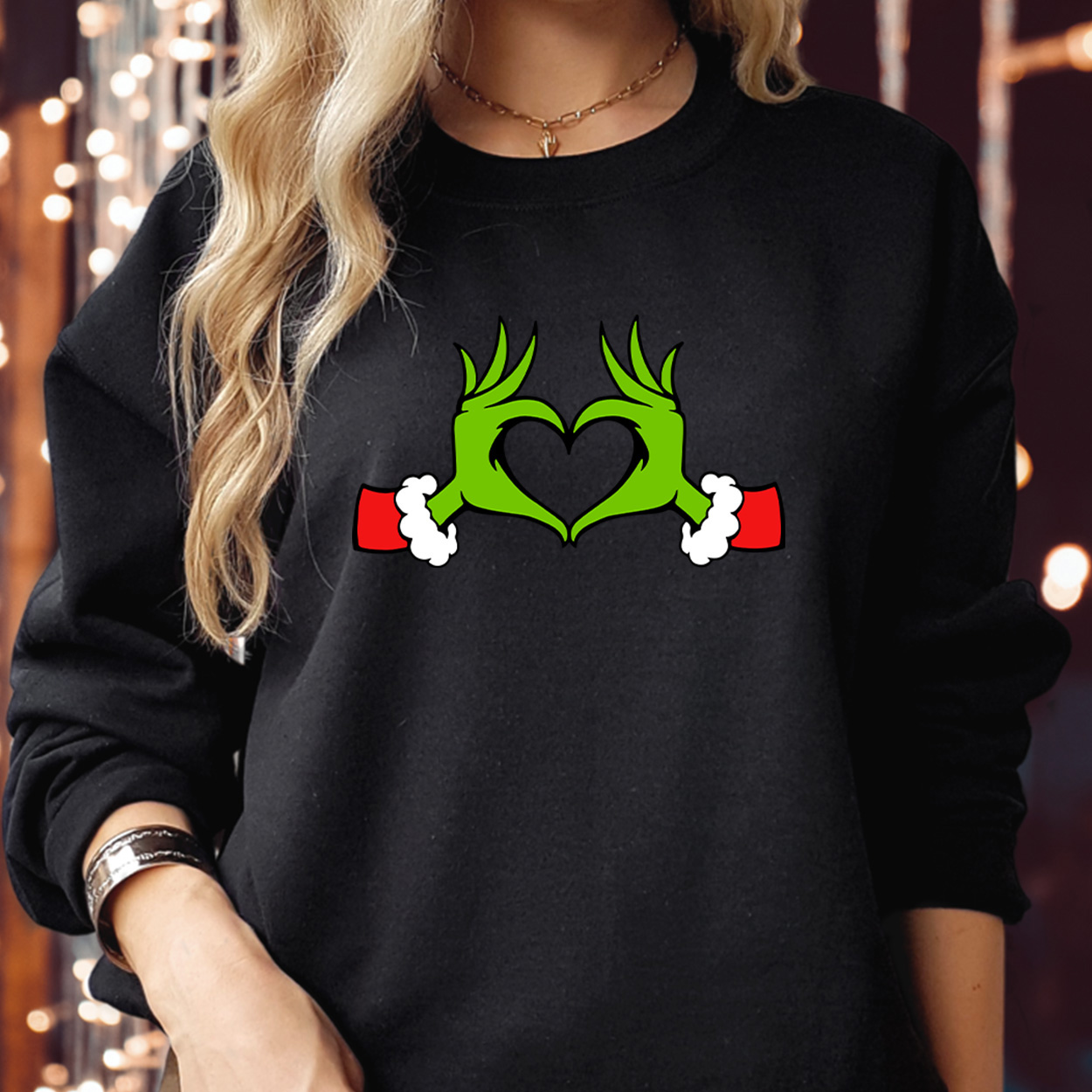 Christmas Heart With Grinch Hand Sweater - Festive Holiday Graphic Sweater for Men and Women | Funky Kittens Sweater