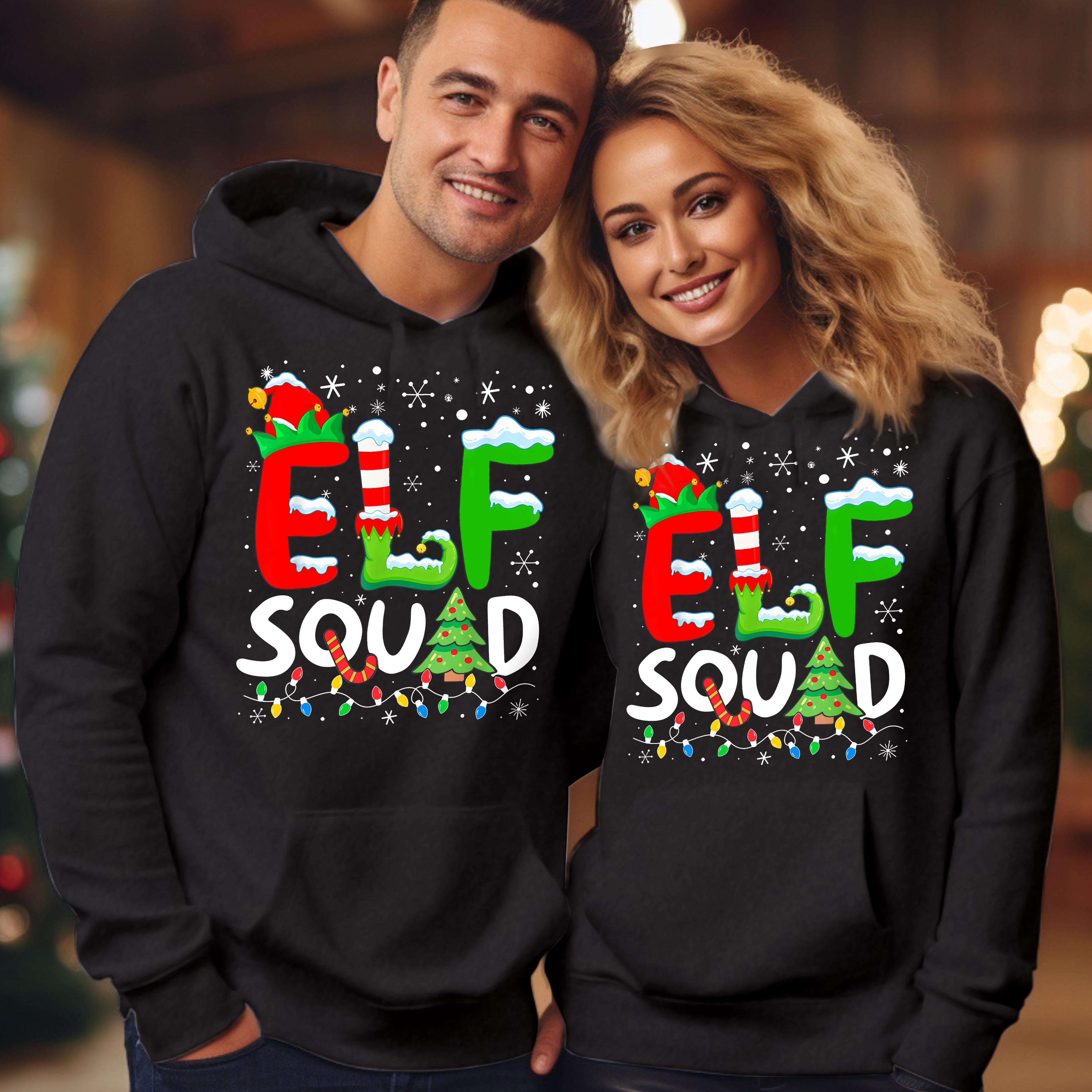 Matching Elf Squad Hoodies, Couple Christmas Hoodies, Holiday Group Outfits, Xmas Family Sweatshirts, Funny Elf Outfit Christmas Gift Jumper